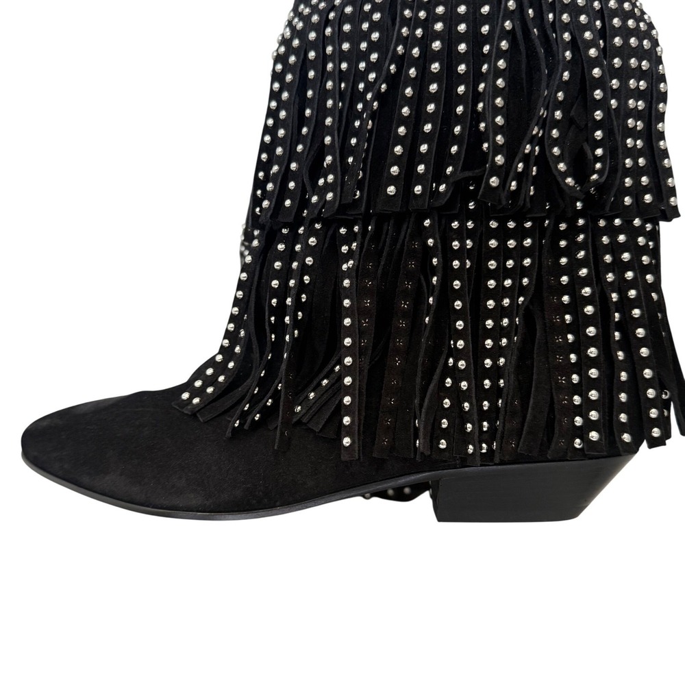 Saint Laurent RARE Studded Fringe Suede Boots EU 38 Festival Boho YSL Coachella - Picture 12 of 14